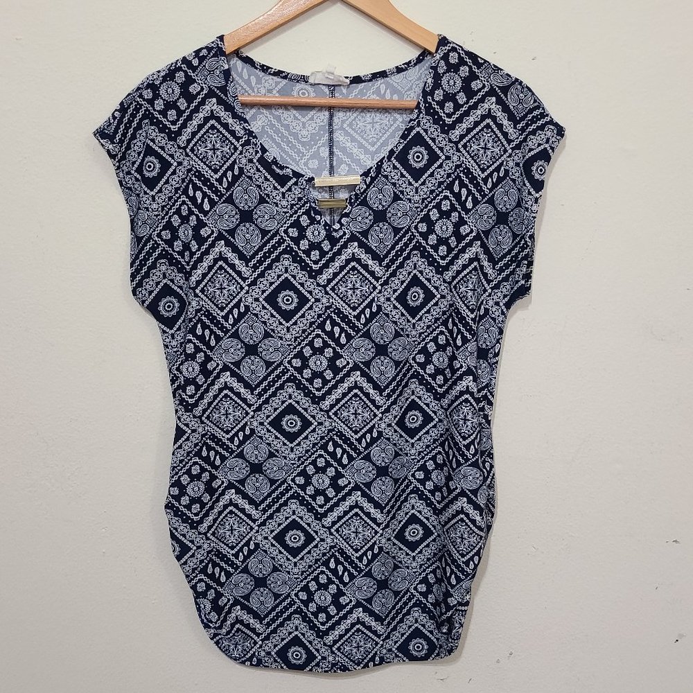 Siren Liliy Navy Maternity Patterned Blouse Small